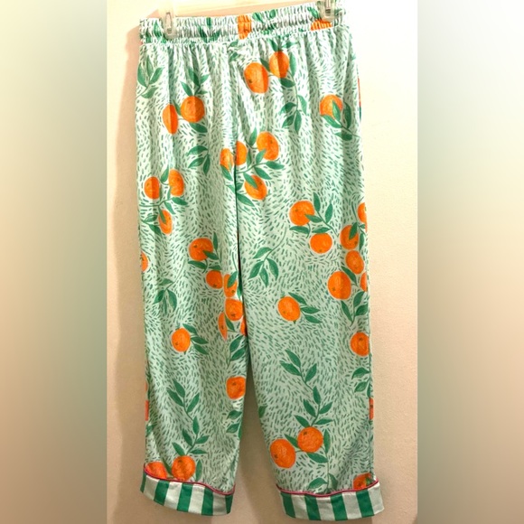 Orange Print Pajama Top with Matching Pants & Green Stripes - Picture 3 of 7